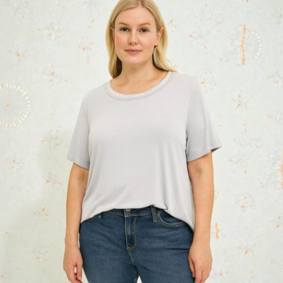 Karl Lagerfeld embellished crew neck t-shirt light blue women's size XL NWT - Picture 1 of 6